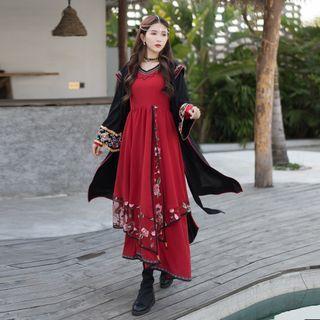 Embroidered Hooded Open-front Light Jacket