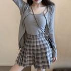 Light Jacket / Camisole Top / Plaid Mini Pleated Skirt / Set