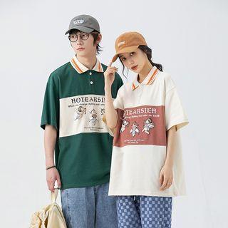 Couple Matching Short-sleeve Cupid Print Polo Shirt