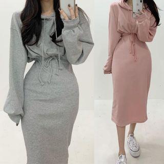 Drawstring-waist Midi Hoodie Dress