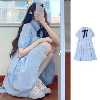 Short-sleeve Bow Shirt Dress