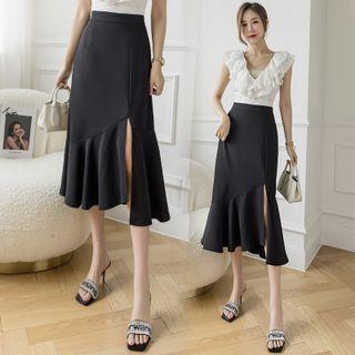 High Waist Slit Midi Mermaid Skirt