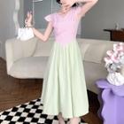 Ruffle Sleeves Two-tone Plaid Midi A-line Dress