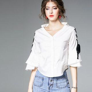 Lace-up Elbow-sleeve Shirt