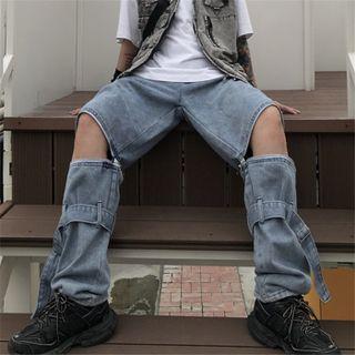 Zip-knee Loose Fit Cargo Jeans