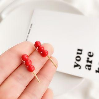 925 Sterling Silver Stud Earring 1 Pair - 925 Silver Stud - Candied Hawthorn - Red - One Size