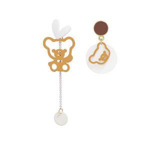 Bear Asymmetrical Dangle Earring 1 Pair - Coffee & Brown & White - One Size