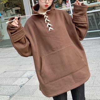 Lace-up Pocket Front Long Top