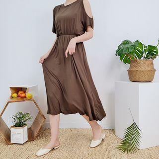 Cold-shoulder Gathered Long Dress