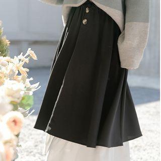 Two Tone Layered A-line Skirt Black - One Size