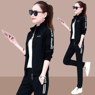 Set: Lettering Zip Jacket + T-shirt + Sweatpants