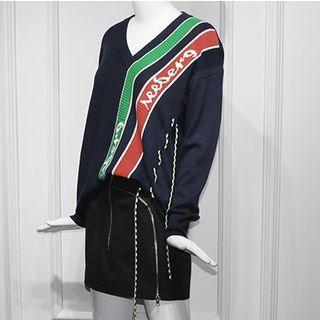 Color Panel Sweater / Zip Mini Fitted Skirt