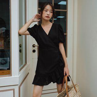Balloon-sleeve Ruffle Hem A-line Dress