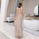Strappy Open-back Sequined Maxi A-line Dress