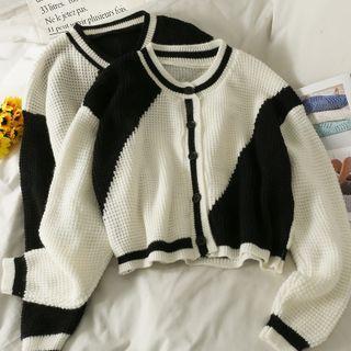 Colorblock Crew-neck Cardigan
