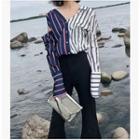 Striped Panel Cutout Shirt