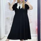 Plus Size Short-sleeve Collared Midi A-line Dress