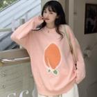 Peach Print Loose-fit Sweater Pink - One Size