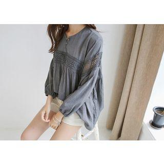 Button-front Lace-trim Top