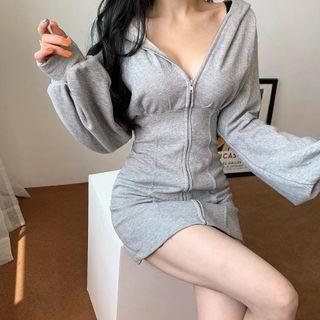 Zip-up Hooded Mini Dress