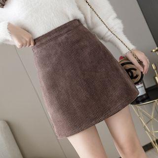 Plain Corduroy Mini A-line Skirt