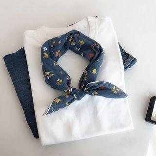 Floral Print Scarf 55 - Denim Blue - One Size