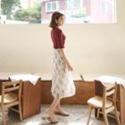 Band-waist Pattern Midi Skirt Ivory - One Size