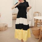 Color-block Tiered Dress Black - One Size