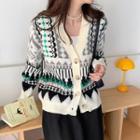 Plaid Print V-neck Cardigan White - One Size