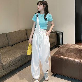 Short-sleeve Plain Cropped T-shirt / Jumper Pants