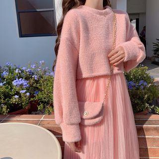 Sweater / Mesh Overlay Skirt