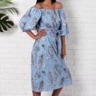 Striped Off-shoulder Midi Shift Dress