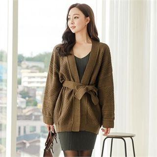 Open-front Patterned Cardigan With Sash