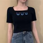 Butterfly Print Short-sleeve T-shirt / Denim Mini A-line Skirt