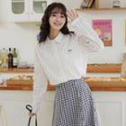 Striped Shirt / Gingham Midi A-line Skirt