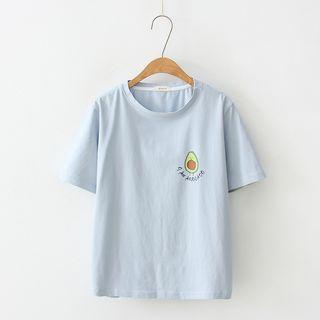 Short-sleeve Avocado Print T-shirt Light Blue - One Size