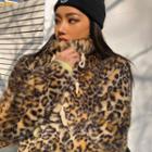 Toggle-button Leopard Faux-fur Jacket Brown - One Size