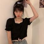 Puff-sleeve Lace Trim Cropped Top As Shown In Figure - One Size