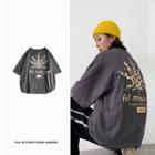 Printed Elbow-sleeve Oversize T-shirt