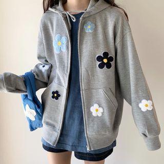 Floral Patch Hooded Zip Jacket