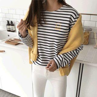 Smile-embroidered Stripe T-shirt