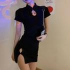 Short-sleeve Mini Bodycon Dress As Shown In Figure - One Size