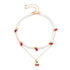 Cherry Pendant Layered Faux Pearl Alloy Necklace 3154 - Gold - One Size