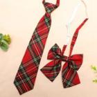 Set: Plaid Neck Tie + Bow Tie Jk042 - Set Of 2 - Neck Tie & Bow Tie - Red - One Size