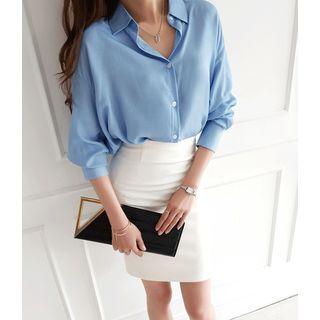 Dip-back Oversized Blouse Light Blue - One Size