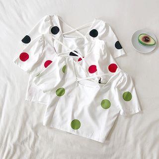 Polka Dot Short-sleeve Crop Top
