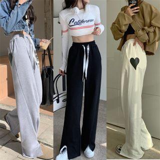 Drawstring Waist Applique Wide-leg Pants