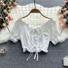Off-shoulder Lace Trim Puff-sleeve Top