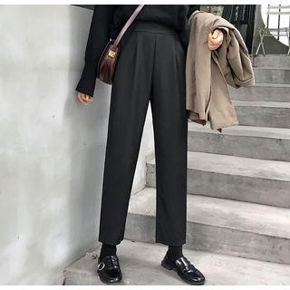 Straight Cut Cropped Pants Black - One Size