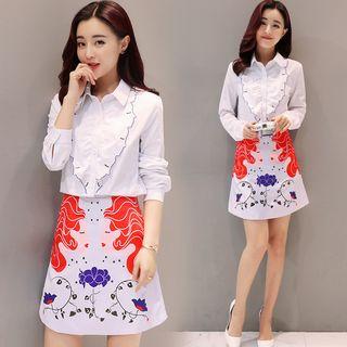 Set: Embroidered Shirt + Printed A-line Skirt